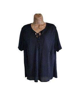 Talbots Silk Polka Dot Black Blouse With Tie Neck